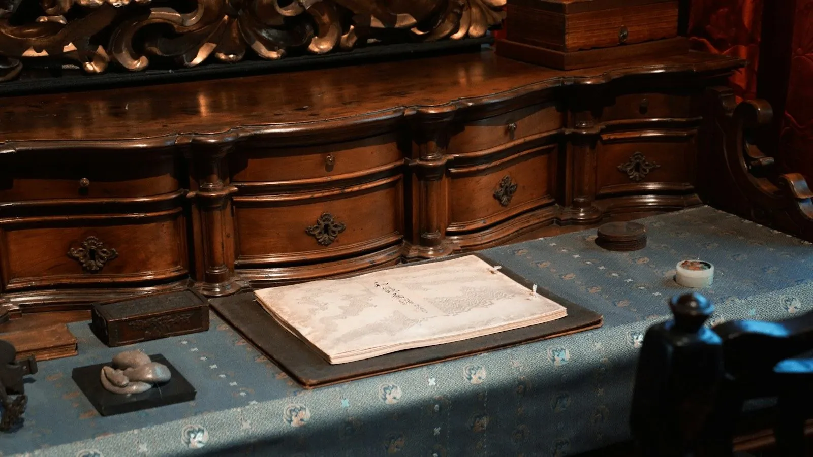 Antique desk with papers